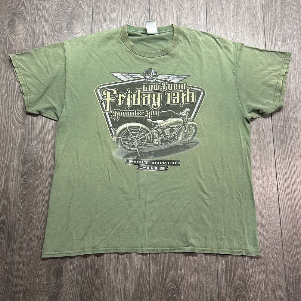 Vtg Port Dover Friday 13th Y2k Motorcycle Graphic T-Shirt Green Mens XL